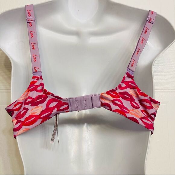 Victoria's Secret T-Shirt Lightly Lined Wireless Bra 34C Pink Lips Love Straps - Picture 4 of 10